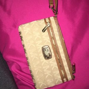 MK tan wristlet